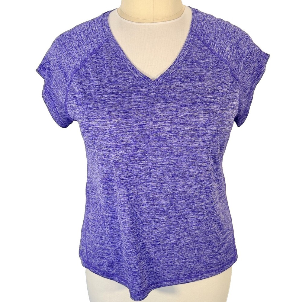 Ideology Purple Space Dye Tee Shirt Women's XXL V-Neck Stretch Active Moist